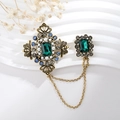 Vintage gold brooch with green crystals and tassel chain for suits and elegant attire - TL005-Blue-Vintage