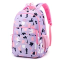 Purple ergonomic school backpack with colorful geometric camo pattern and mesh side pockets - Purple