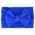 Blue knit baby headband with large bow detail and textured cable stitch pattern - Sapphire Blue