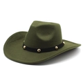 Détail du chapeau en feutre olive avec bande en cuir et rivets métalliques dorés - M(56-58cm) / Vert Militaire