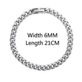 Silver cuban link titanium steel necklace with 6mm width and 21cm length for men - 6mm / Bracelet / 21cm