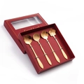 Gift box set with four gold floral stainless steel spoons for coffee and desserts - B Style Short Flower Spoon-Gold+Red Box / Gold/Red Box/4PCS