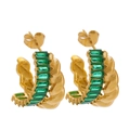 Gold twist hoop earrings with emerald green rectangular stones in vintage French style - Gold Twisted Emerald Green Zirconia Style (E148-2)