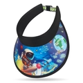 Kids black sun visor hat with 3D space astronaut prints and adjustable buckle strap - Adjustable / Black