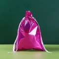 Pink holographic laser checkered drawstring gift bag with white satin ribbons - 29*43cm Laser Dreamy Pink