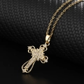 Elegant gold cross pendant necklace featuring shimmering zircons on a black woven texture - Gold Hollow Full Diamond (Style 63)