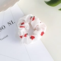 Cute white scrunchie with red strawberry print for girls, high-quality fabric hair tie - 23# White Pineapple