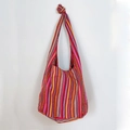 Ethnic bohemian woven tote bag with colorful vertical stripes and broad knot shoulder strap - Red Stripes