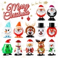 Set di 12 giocattoli natalizi a carica con Babbo Natale, pupazzo di neve e renne - Giocattolo a Molla Natalizio 12 pezzi Set A