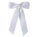 Elegant white satin hair clip with a sweet bow design and long flowing ribbons - 4.0cm Duckbill Clip-Z247 / White