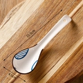 Japanese style blue floral ceramic spoon with 15.5cm length on a wooden board - Hand-painted Blue