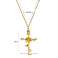 Close-up of gold-plated cross necklace with detailed rose flower pendant and dimensions - 3D Rose Style