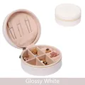 Portable round jewelry box in mirror white PU leather with zip closure and ring slots - Round 10*10*5CM / Mirror White