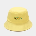 Detailed embroidery of three sunflowers on a bright yellow cotton bucket sun hat - Yellow