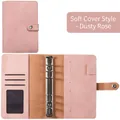 A6 mauve macaron PU leather binder cover with 6 rings and card slots storage pockets - Bean Paste Pink Shell