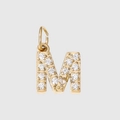 Gold plated stainless steel letter M pendant with paved cubic zirconia crystal settings - Letter M - Gold