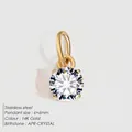 6mm round crystal pendant in 14K gold plated stainless steel for April birthstone - 6x6mm / April White - Gold