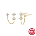 S925 Sterling Silber vergoldete Kettenohrringe mit funkelnden klaren Zirkoniasteinen - Gold (#4 Doppel-Zirkonia-Kette)