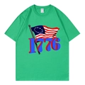 Green short sleeve t-shirt with 1776 graphic print and Betsy Ross flag design - Green 317