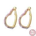Elegant 925 sterling silver gold-plated teardrop earrings with purple faceted beads - Pink Heart Hoop - Gold