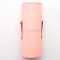 Make-up-Pinselhalter aus rosa PU-Leder in Zylinderform mit praktischem Druckknopf - Rosa