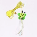 Interactive cat wand with green plush bee, elastic yellow string, bell and suction cup base - Hanging Bee Toy