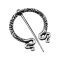 Vintage Viking silver metal cloak pin brooch with serpentine texture for sweaters - D-990 Antique Tin