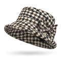 Cappello a campana pied-de-poule marrone caffè con un grande fiocco decorativo - Quadri Medi Caffè