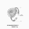 Anello regolabile in acciaio inossidabile argento con faccia tonda testurizzata e 3,6 g - Anello a Cuore / Color Acciaio