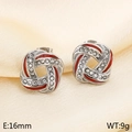 Silver stainless steel crossover earrings with red enamel and pavé rhinestones, size 16mm - Style H Steel Color (KE115090-K)