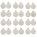 Set de 24 colgantes del zodiaco en esmalte blanco con borde dorado y nombres en inglés - 12 Signos del Zodiaco (HK489) / Juego de 12 / Blanco