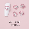 Detail van roze strass hart nageldecoratie met holle strik, afmeting 11x10mm - Zilveren Hol Hart Met Strikstijl (A063)