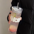 600ml vertical textured glass coffee cup with white silicone sleeve and dual-use lid - Gardenia White 600ml (With White NONO Sleeve)
