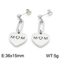 Silver MOM heart dangle earrings in polished steel with cutout lettering and bead studs - Steel Color Earrings (KE99868-Z)