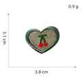 Green heart embroidery patch with cherry detail showing 3.1x3.8cm dimensions - 11# Green Grey Red Cherry Heart