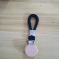 Durable black woven cotton towel clip with metal buckle and natural wooden round accent - Thickened Black