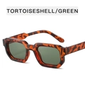 Retro square tortoiseshell sunglasses with dark green lenses and a wide frame finish - Retro Sunglasses / Tortoise Frame Green Lens