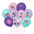 Mermaid party balloon set with shell prints and confetti details for birthday decor - Mermaid 9-Piece Printed Latex Balloon Set
