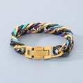 Titanium steel Cuban link bracelet for men in gold, black, and rainbow finish - 18cm / Black Gold Rainbow Tri-color (KB93165-BD)
