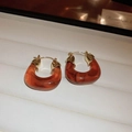 U-shaped acrylic drop earrings in amber brown finish with gold metal clasps - Coffee Amber Pattern (HE16423)