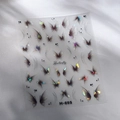 Iridescent laser butterfly nail stickers with 3D effect on white silk background - M-695 Full Butterfly Style (M-695) / Transparent Glass Fragment