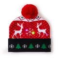 LED Christmas knit hat with reindeer patterns and colorful glowing lights - Double Reindeer Christmas Tree Folded Hat
