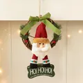 Couronne de Noël avec poupée Père Noël, nœud vert et panneau HO HO HO pour décoration - AGHH25-3 Père Noël avec nœud vert