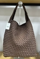 Handwoven large capacity dark brown neoprene tote bag with matching pouch and wide straps - Dark Coffee (8004#)
