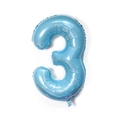Detail of a 40-inch light blue number 3 foil balloon with metallic pearlescent finish - Number 3 / Candy Blue