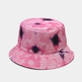 Bob en coton avec motif tie-dye rose et noir et détails de surpiqûres de style urbain - M (56-58cm) / Réversible / Tie-Dye Tacheté Rose Noir (29#)