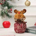 Weihnachts-Rentier-Geschenkbeutel in Weinrot aus Vliesstoff mit Rentier-Plüschkopf und Band - Englischer Druck Rentier