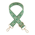 Detail of adjustable green geometric jacquard bag strap with polished gold metal clasps - Emerald Green and White Flower