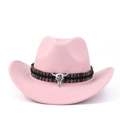 Vue détaillée du chapeau de cowboy rose avec ruban ethnique et tête de taureau argent - M (56-59cm) / Rose Tête de Taureau Ethnique