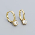 Elegantes pendientes de aro en plata S925 dorada con una sola piedra de circón - Oro (Piedra Blanca)